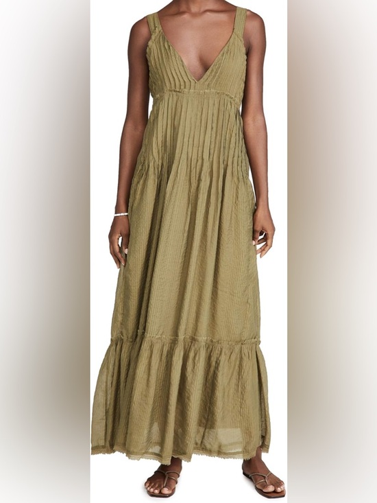 NWOT Free People Frankie Pintuck Cotton Olive Green Maxi Dress - Picture 14 of 16